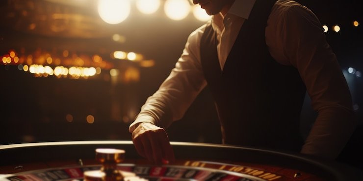 Dealer live mengocok dadu dalam wadah transparan